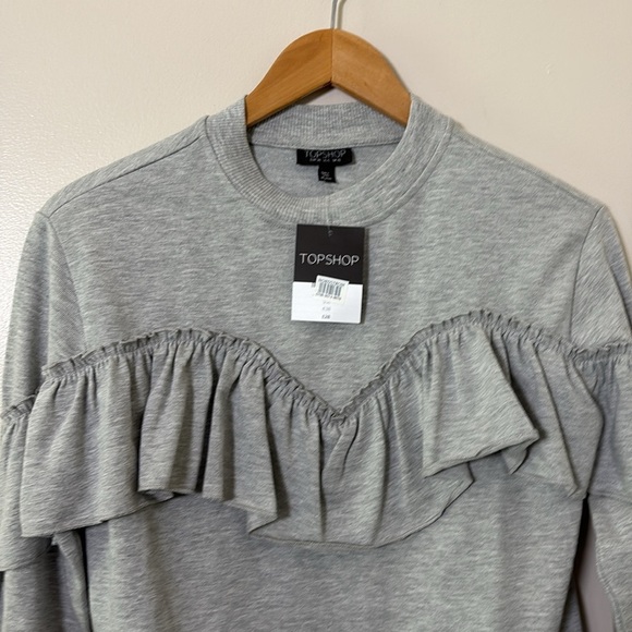 New Topshop Sweatshirt Ruffle Front Long Sleeve Crewneck Size 6 - Picture 6 of 11